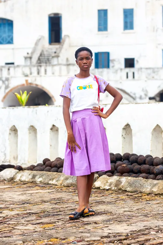 A pupil in front of the castle walls