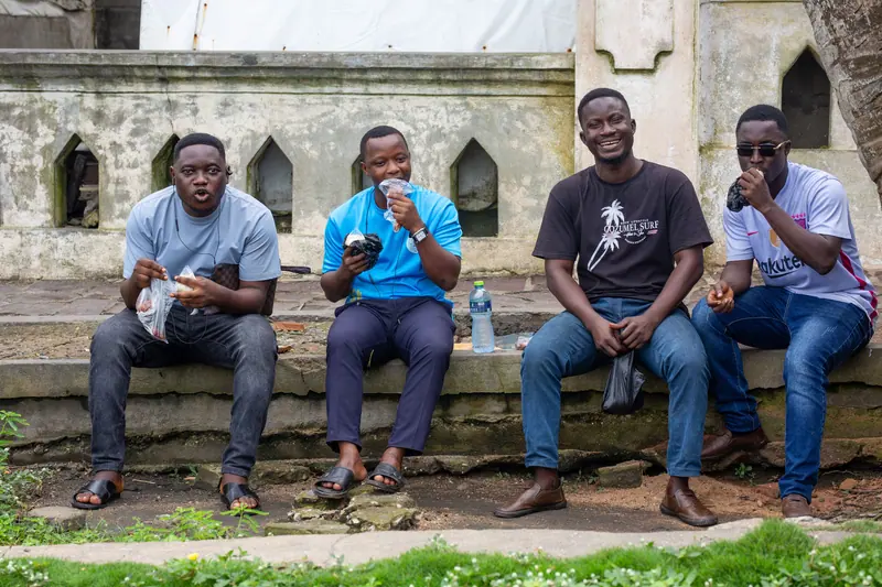 Staff taking a break on the castle grounds